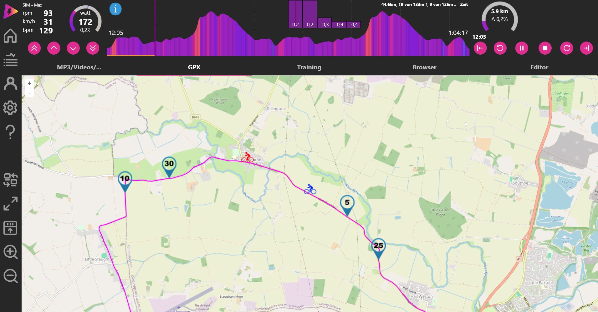 Riding the bike course of St. Neots Triathlon with icTrainer
